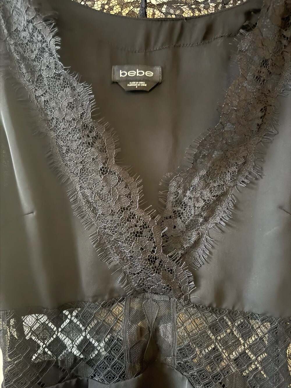Vintage Y2K Bebe Black Lace Peplum Top Eyelash Fringe Size Small - Picture 3 of 11